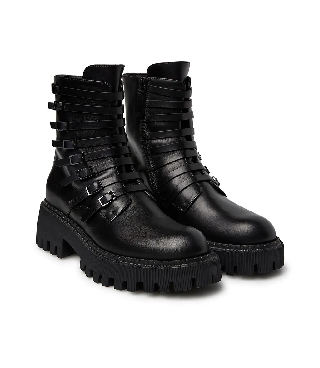 Black calfskin strappy bootie