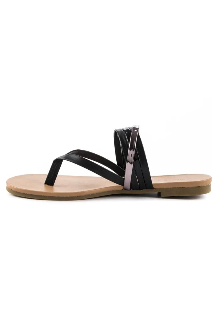 Black Strap Flat Thongs