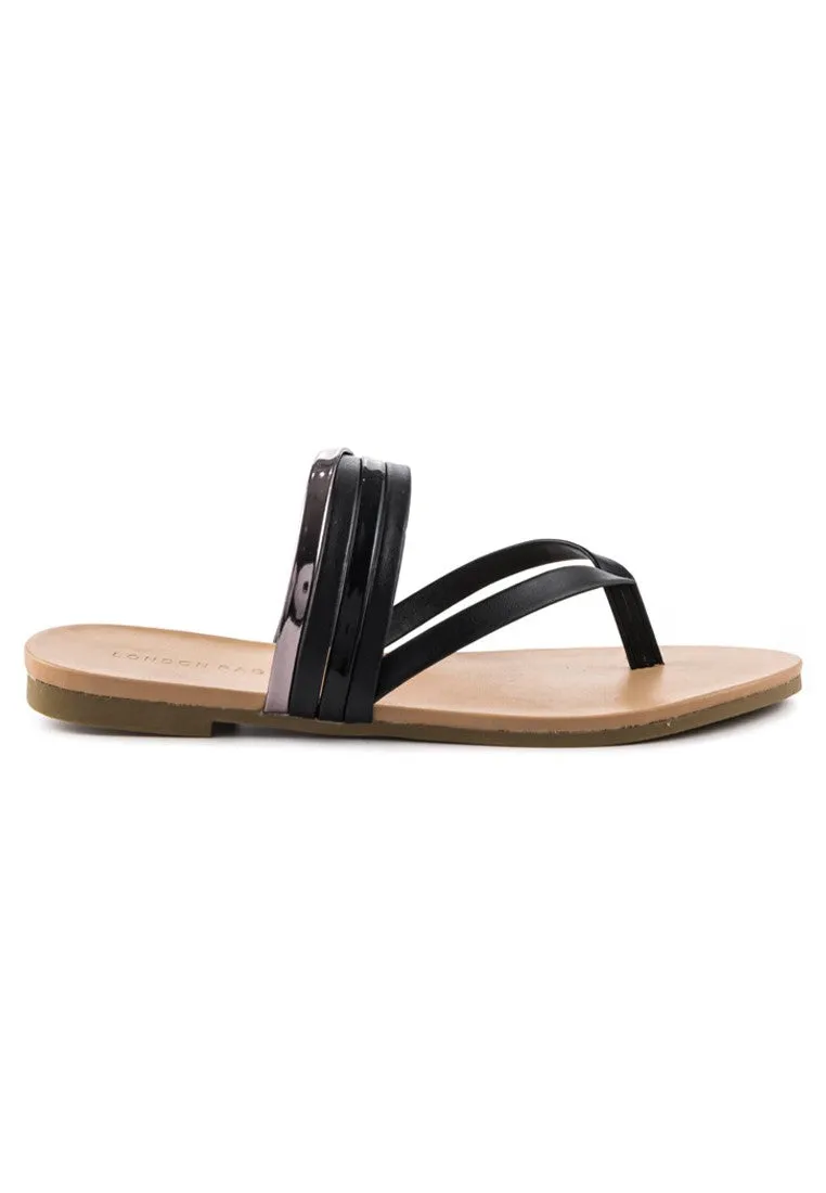Black Strap Flat Thongs