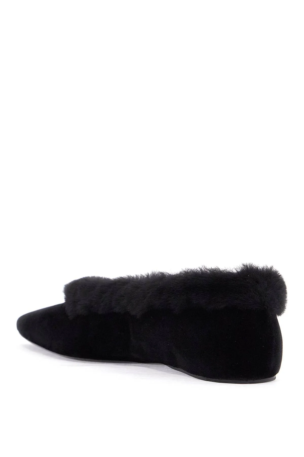 black velvet ballerinas with shearling trim 251 WAS0183 FB0361 BLACK
