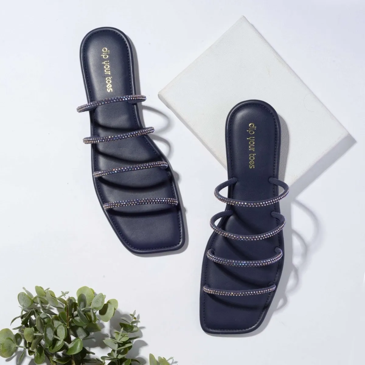 Blue Crystal-embellished flats