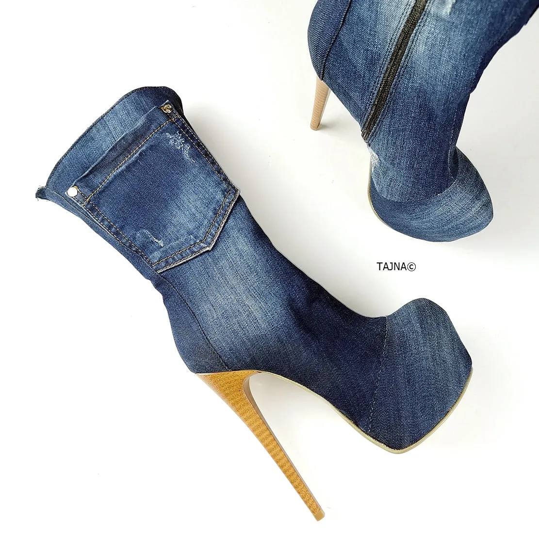 Blue Jean High Heel Boots