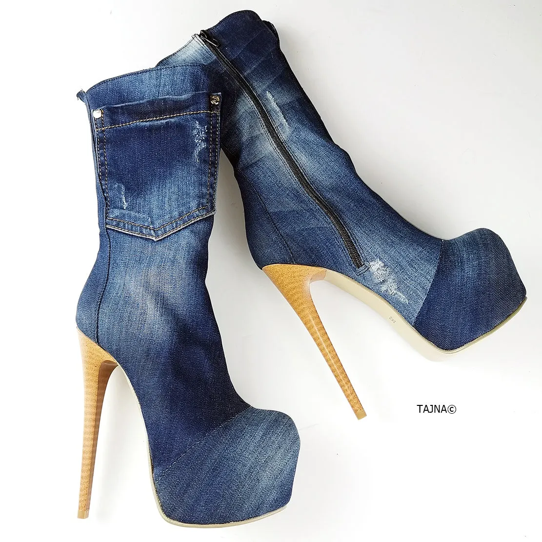 Blue Jean High Heel Boots