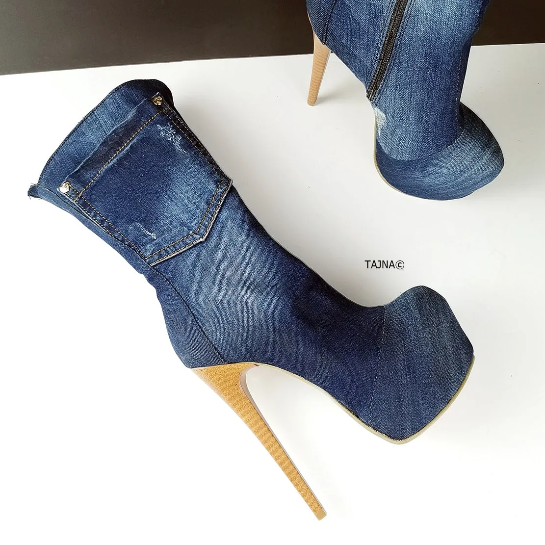Blue Jean High Heel Boots
