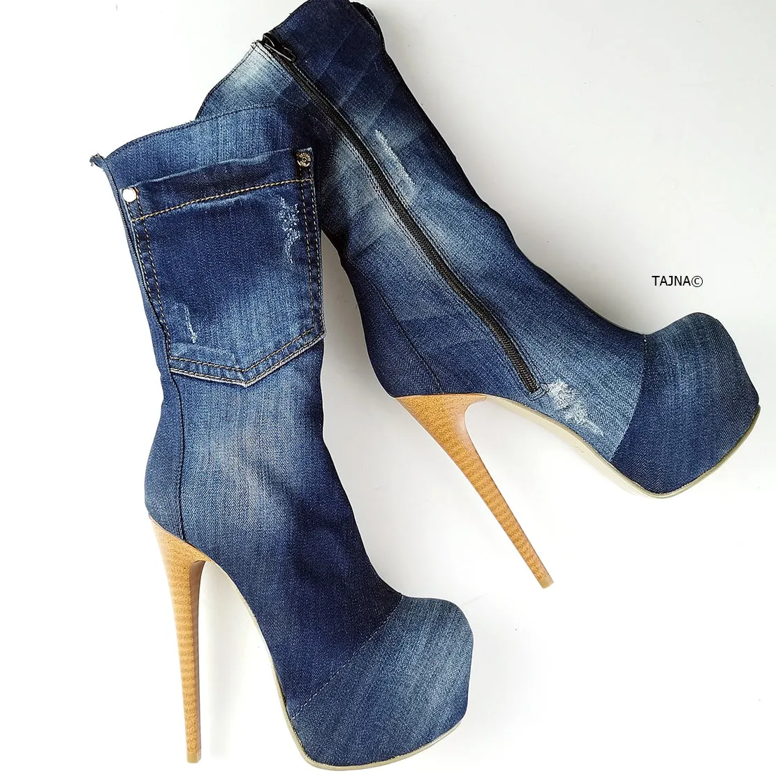 Blue Jean High Heel Boots