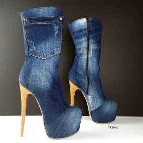 Blue Jean High Heel Boots