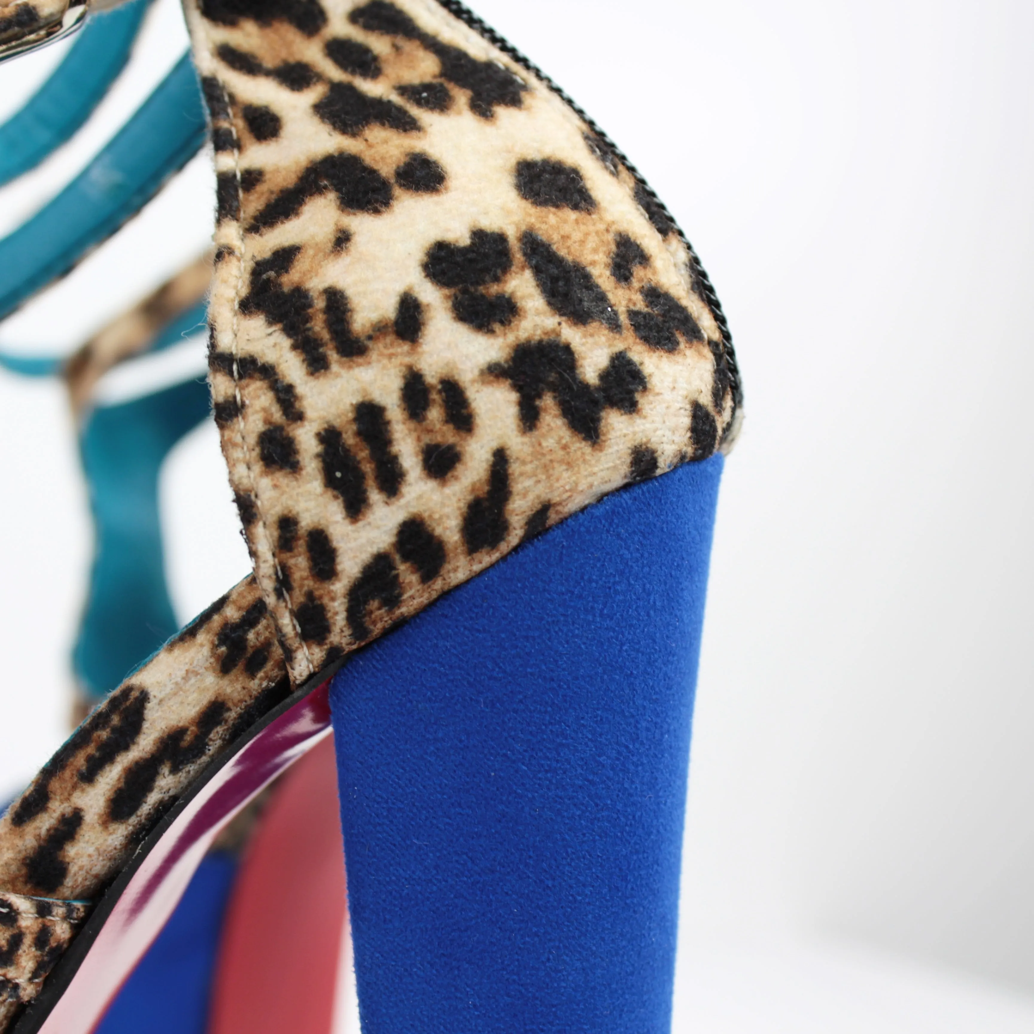 Blue Suede Leopard Platform Heels