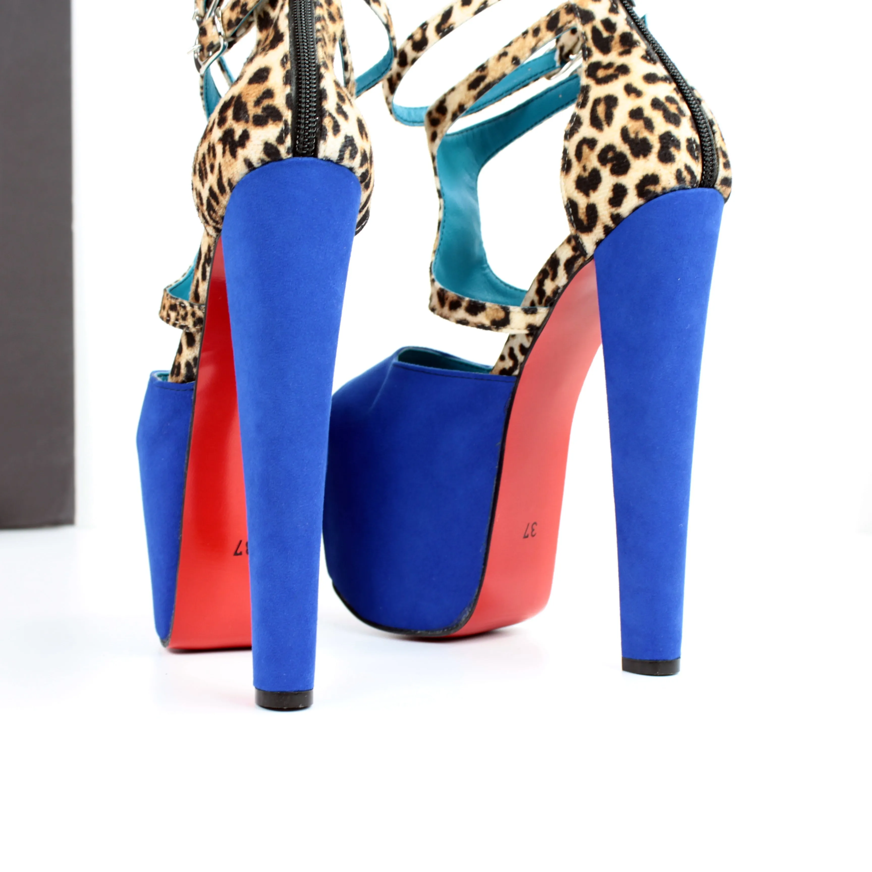 Blue Suede Leopard Platform Heels