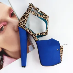 Blue Suede Leopard Platform Heels