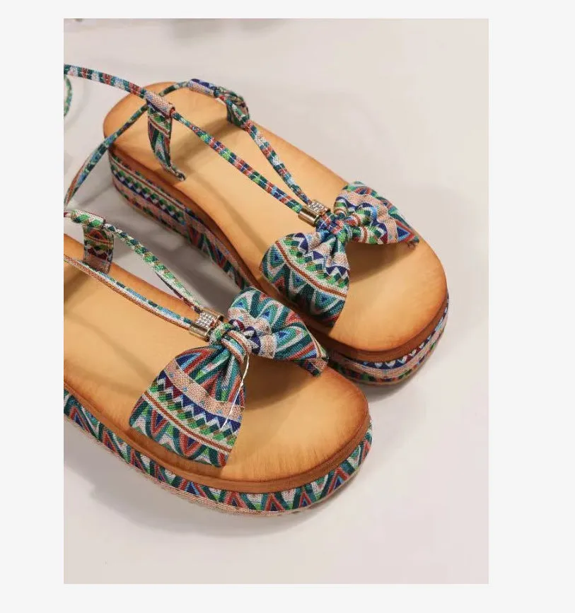 Bohemian Ankle Strap Platform Ethnic Sandals