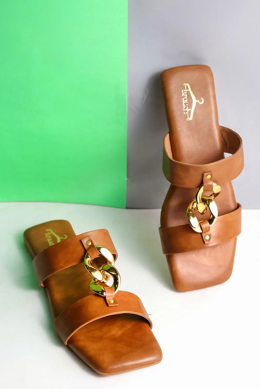 Brauch Women Tan Dual Strap Embellished Buckle Flats