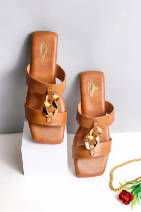 Brauch Women Tan Dual Strap Embellished Buckle Flats