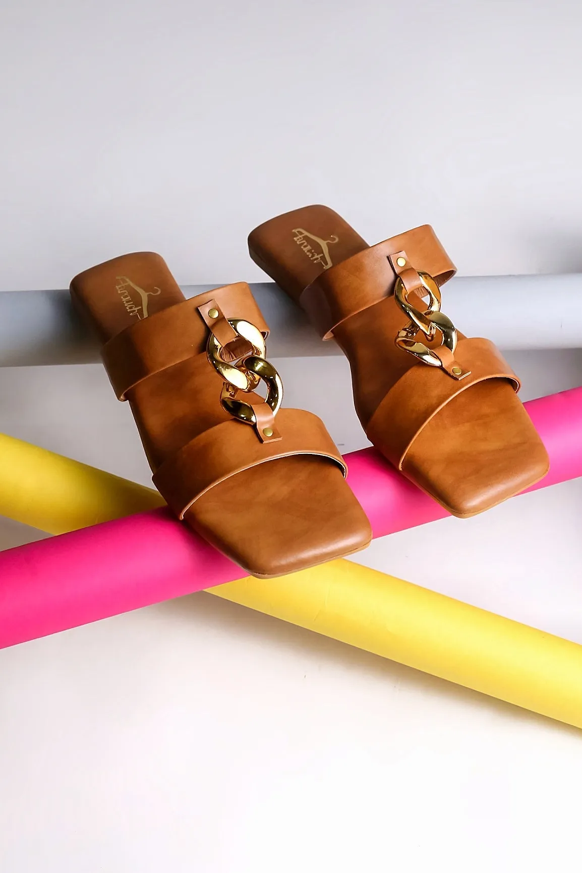 Brauch Women Tan Dual Strap Embellished Buckle Flats