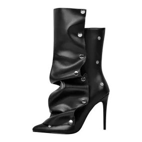 Buckle Pointed Toe Mid-Calf Boots