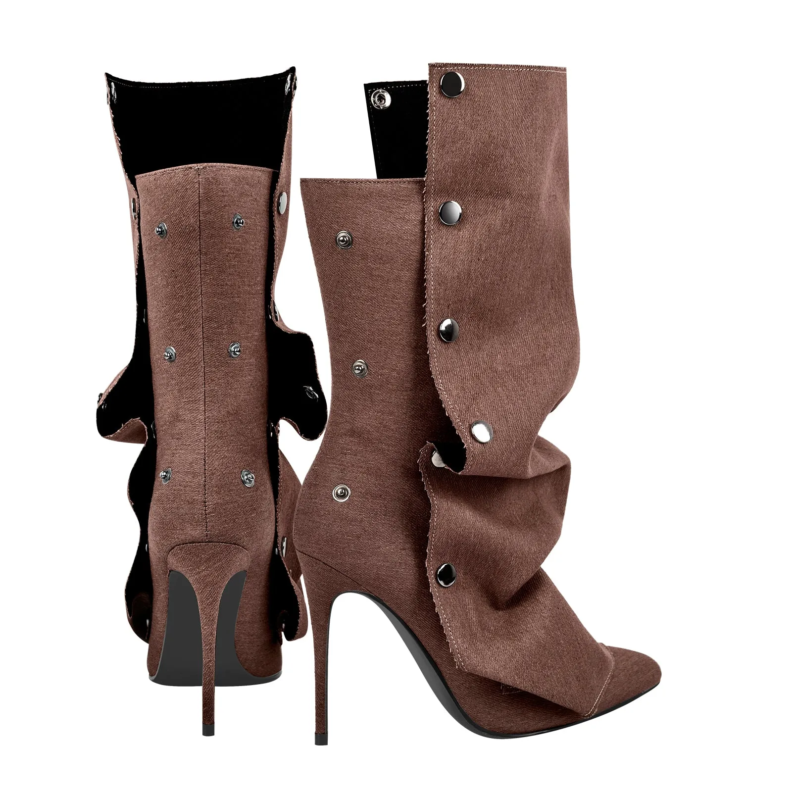 Buckle Pointed Toe Mid-Calf Boots