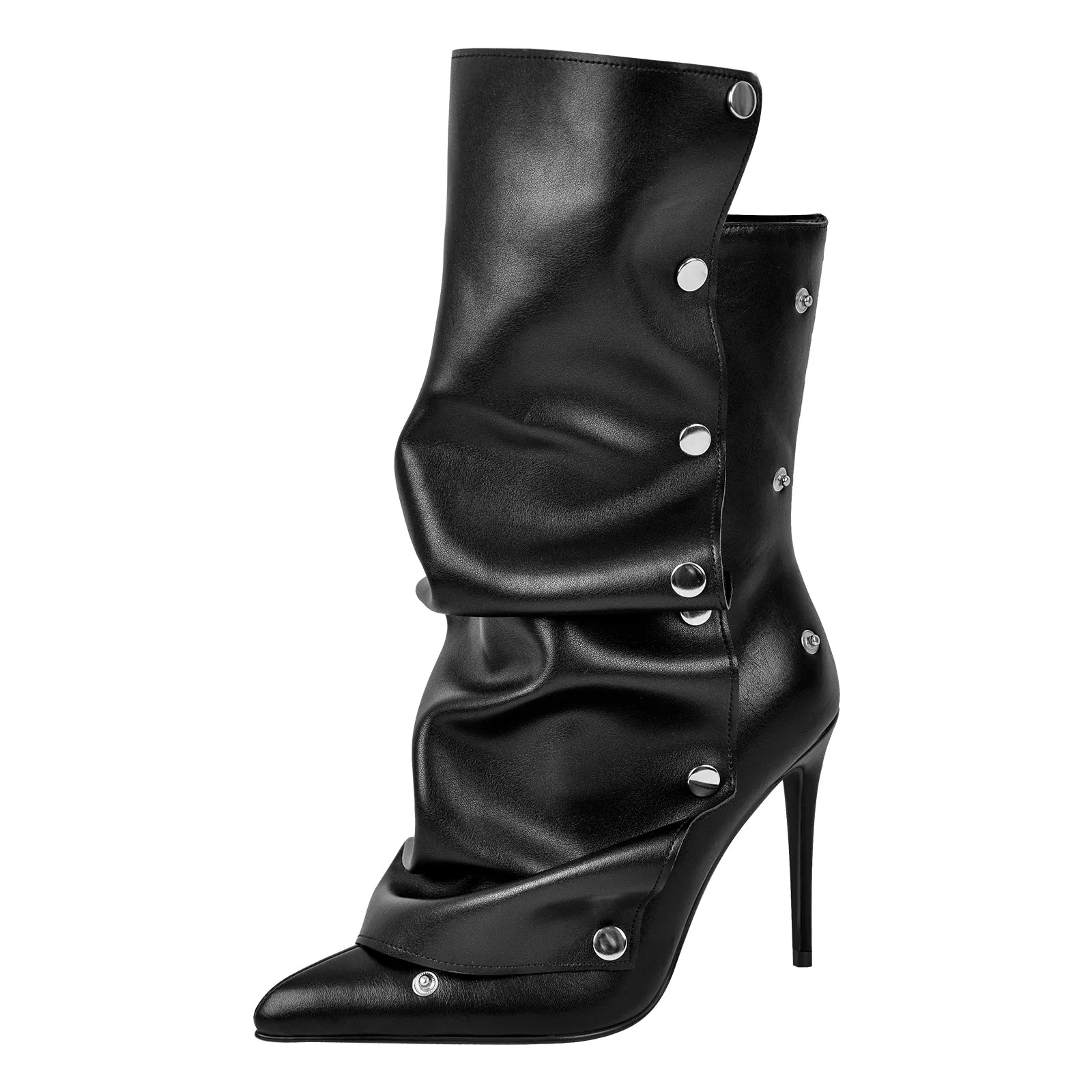 Buckle Pointed Toe Mid-Calf Boots