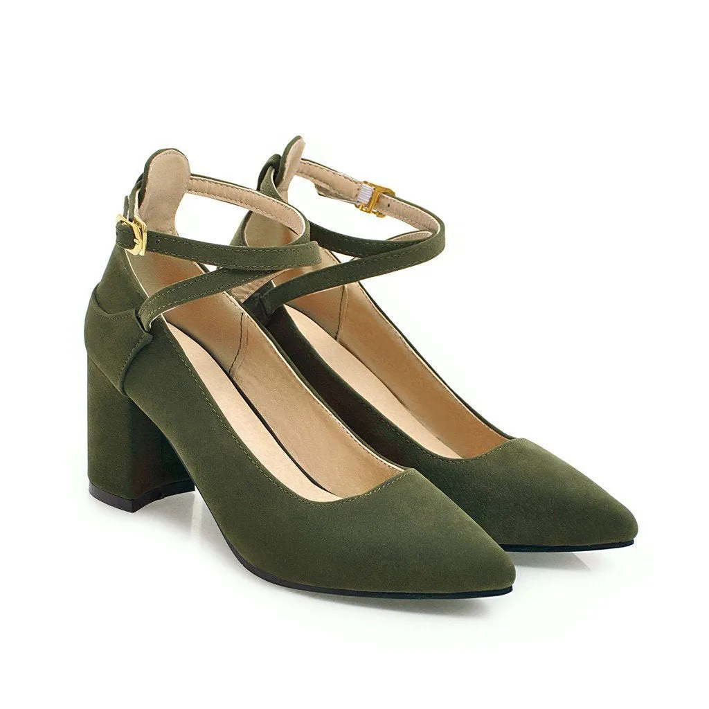 Buckle Women Chunky Heel Chunky Pumps Shoes Woman