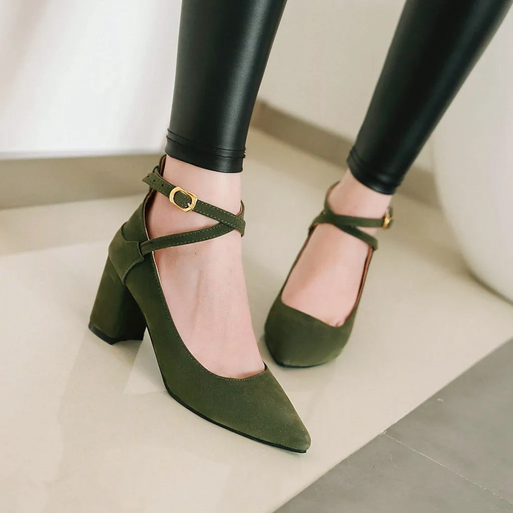 Buckle Women Chunky Heel Chunky Pumps Shoes Woman