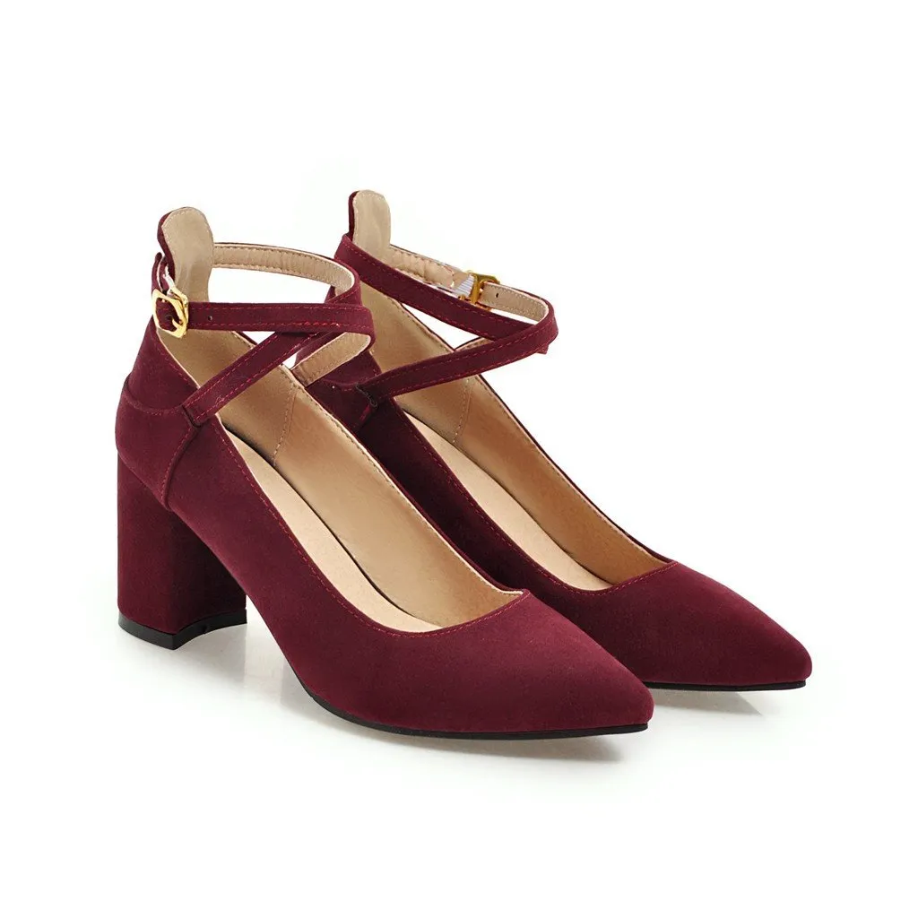 Buckle Women Chunky Heel Chunky Pumps Shoes Woman