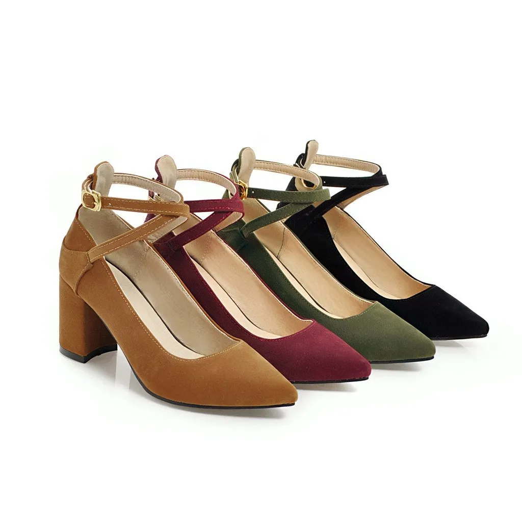 Buckle Women Chunky Heel Chunky Pumps Shoes Woman