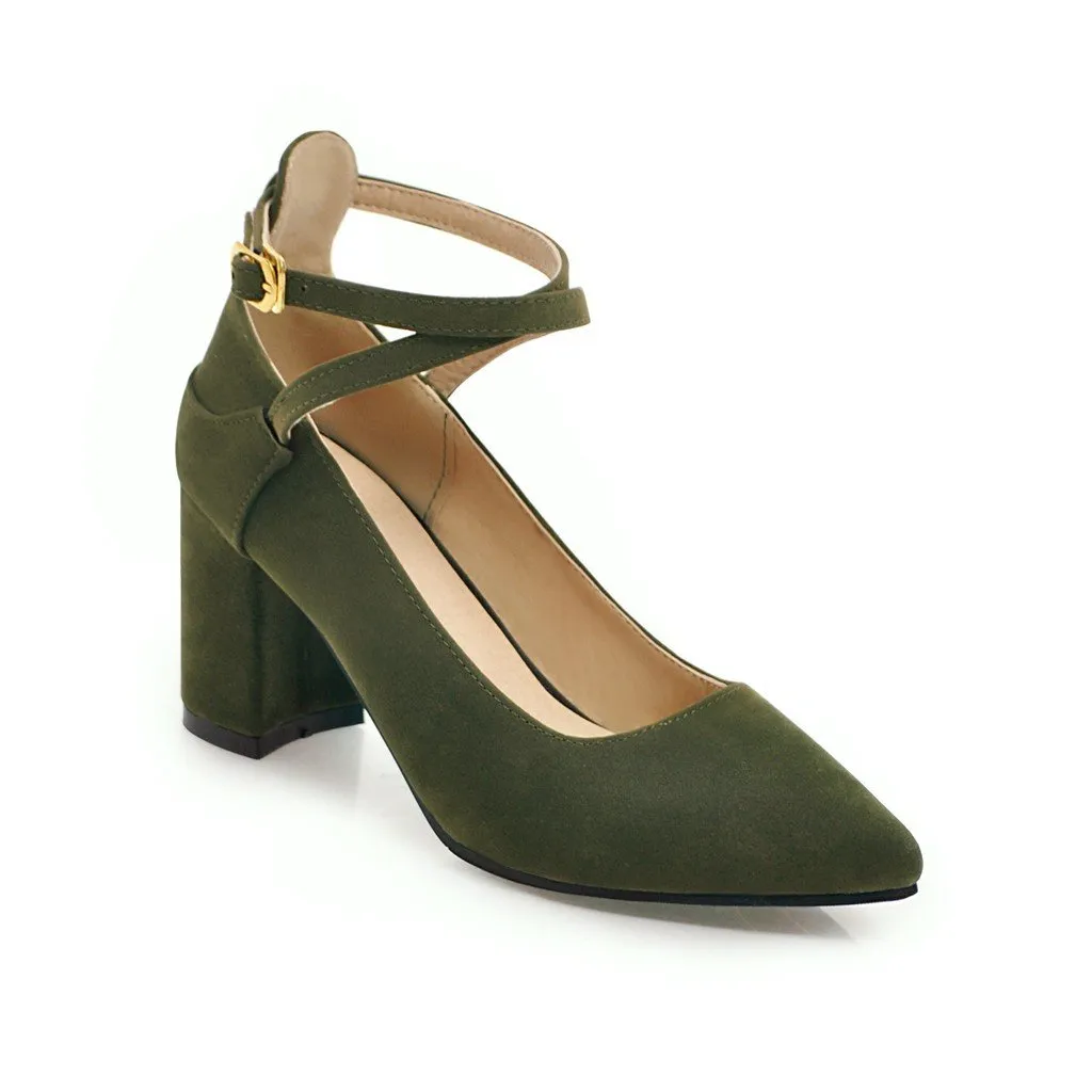 Buckle Women Chunky Heel Chunky Pumps Shoes Woman