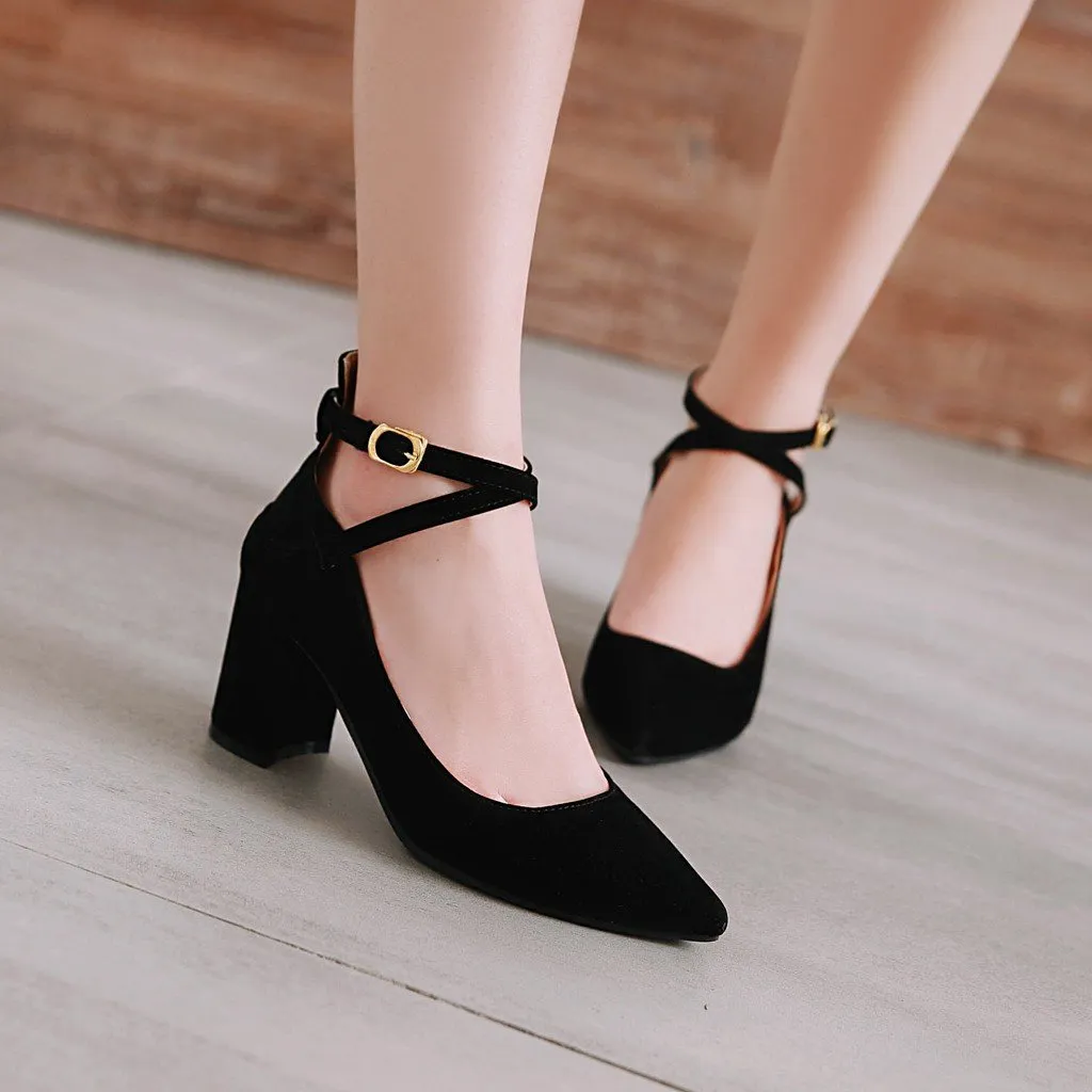 Buckle Women Chunky Heel Chunky Pumps Shoes Woman