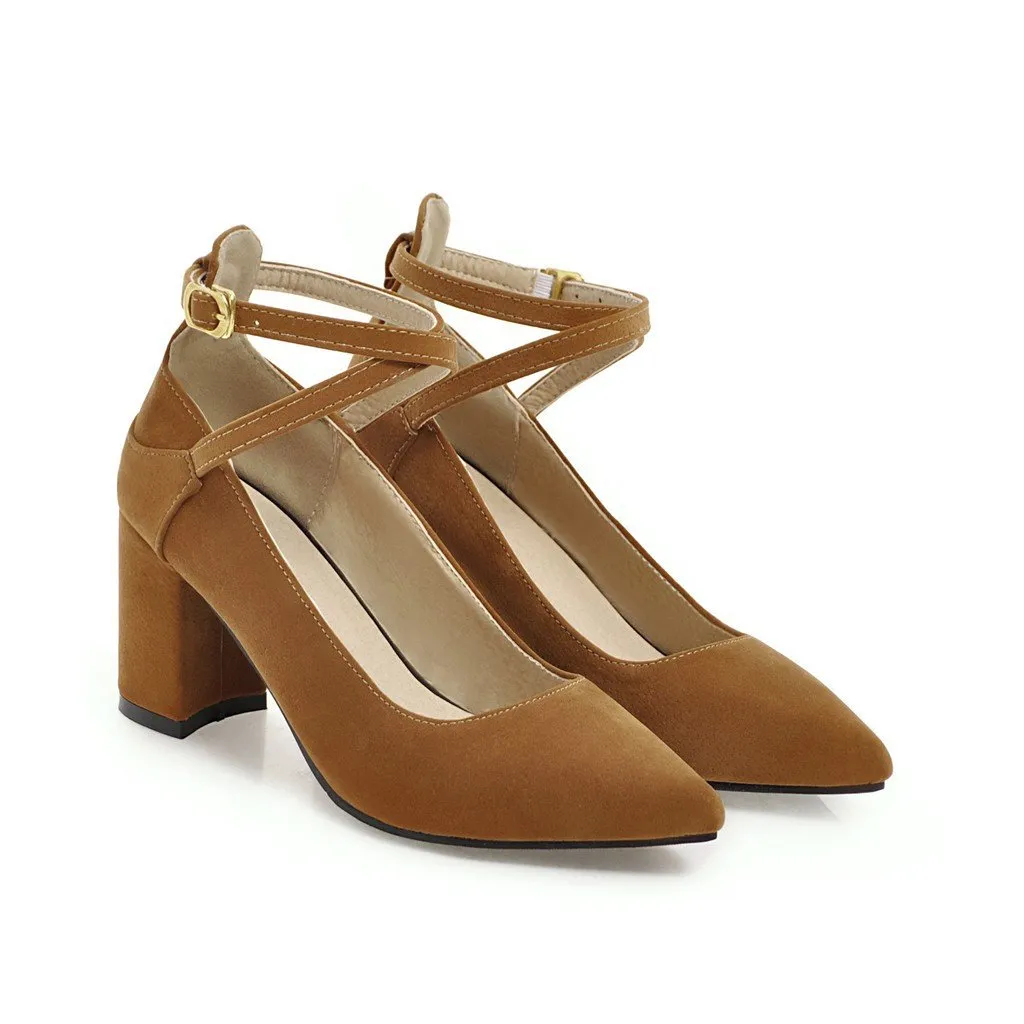Buckle Women Chunky Heel Chunky Pumps Shoes Woman