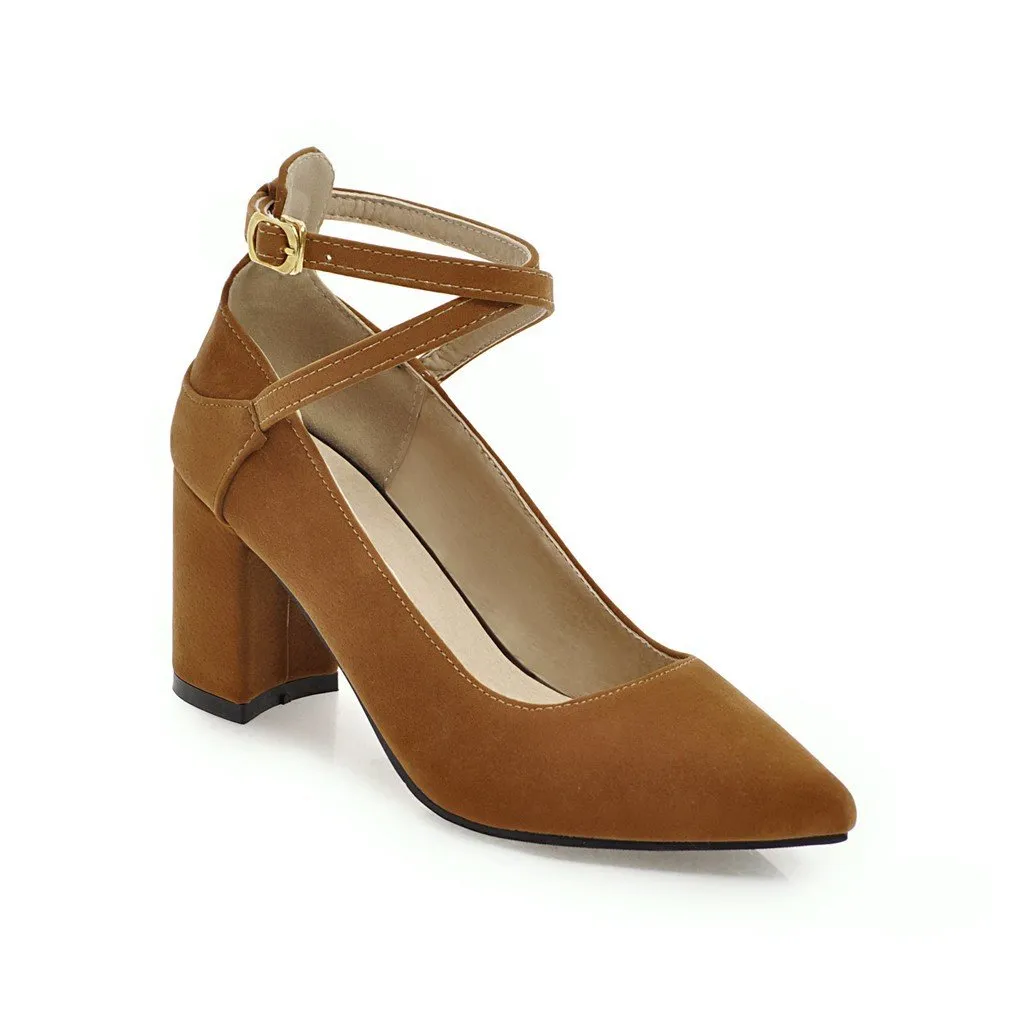 Buckle Women Chunky Heel Chunky Pumps Shoes Woman