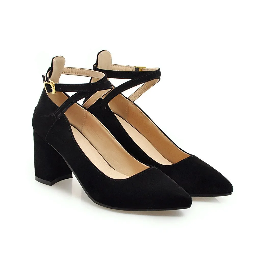 Buckle Women Chunky Heel Chunky Pumps Shoes Woman