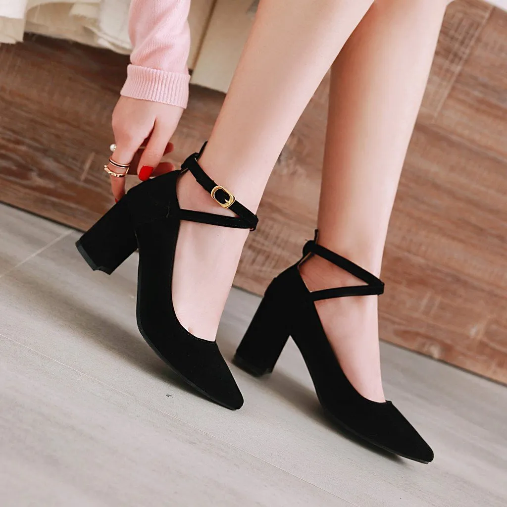 Buckle Women Chunky Heel Chunky Pumps Shoes Woman