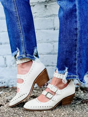 Cackle Triple Buckle and Stud Boots, Ivory