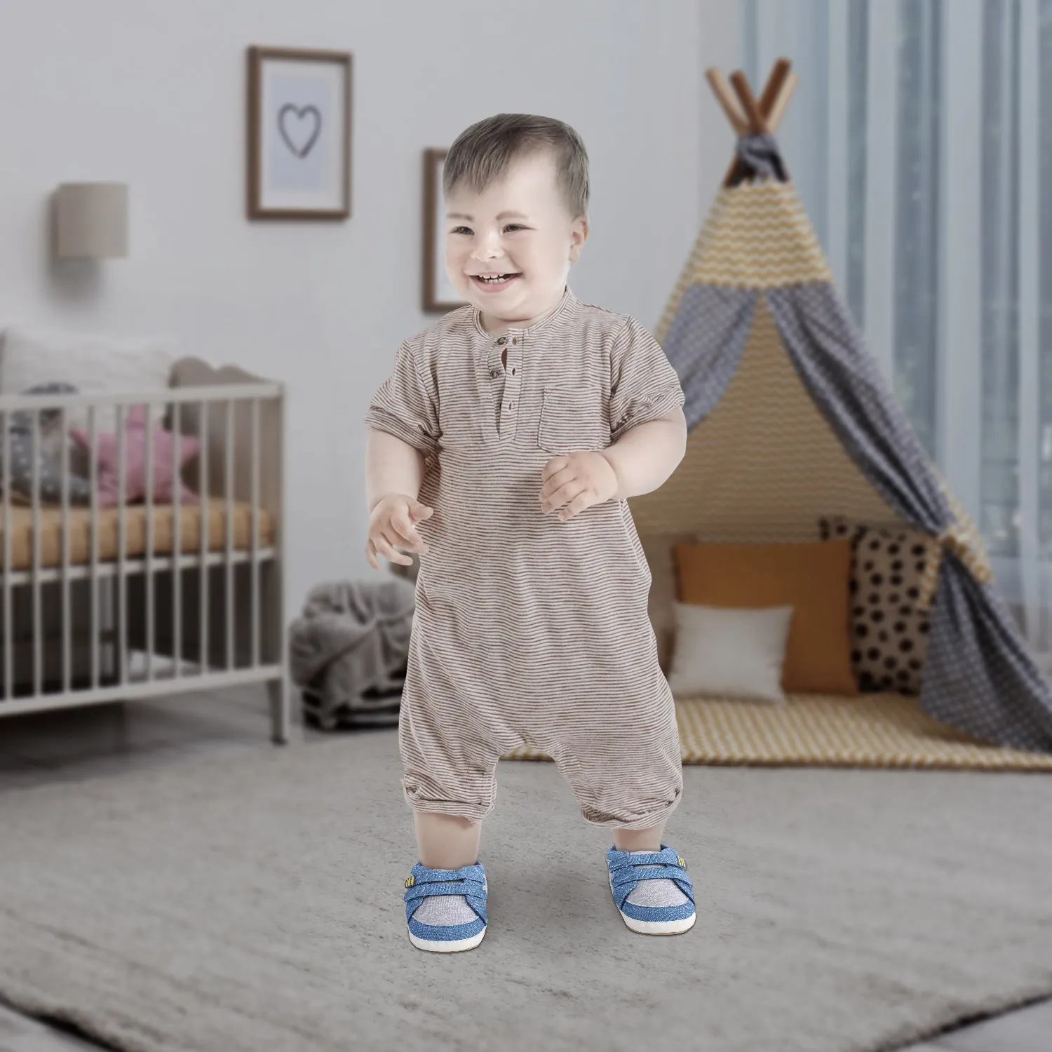 Casual Blue And Grey Velcro Booties