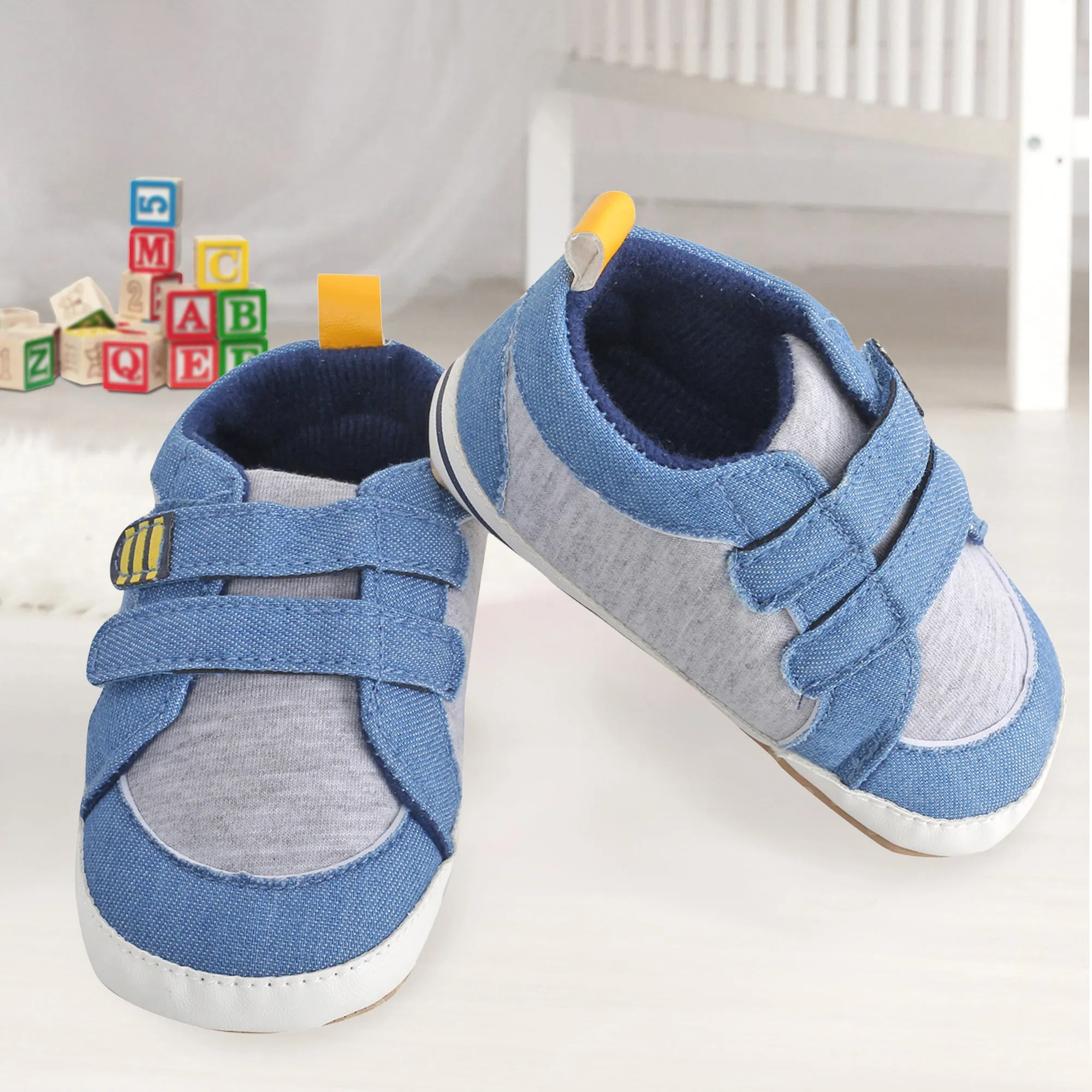 Casual Blue And Grey Velcro Booties
