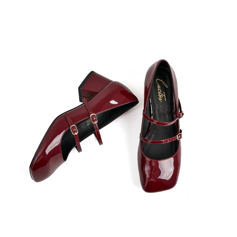 Catherine Patent Leather Mary Jane Chunky Pumps