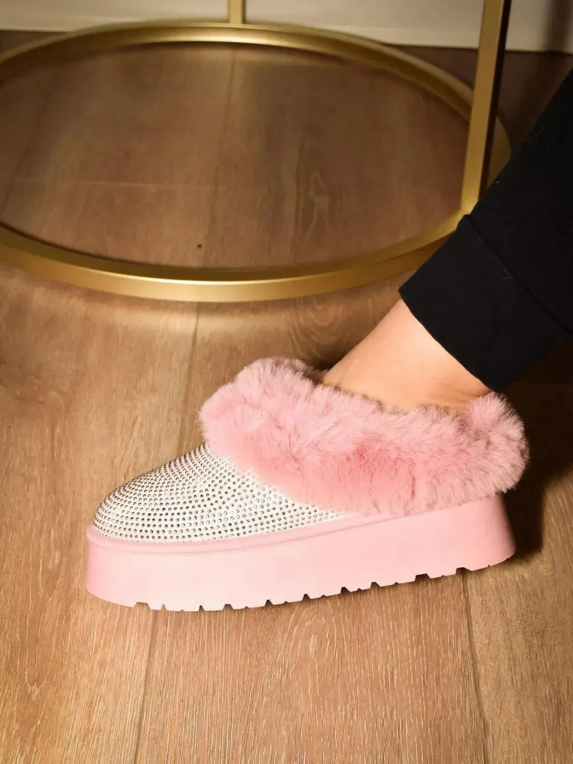 Chic Faux Fur Embellished Platform Booties