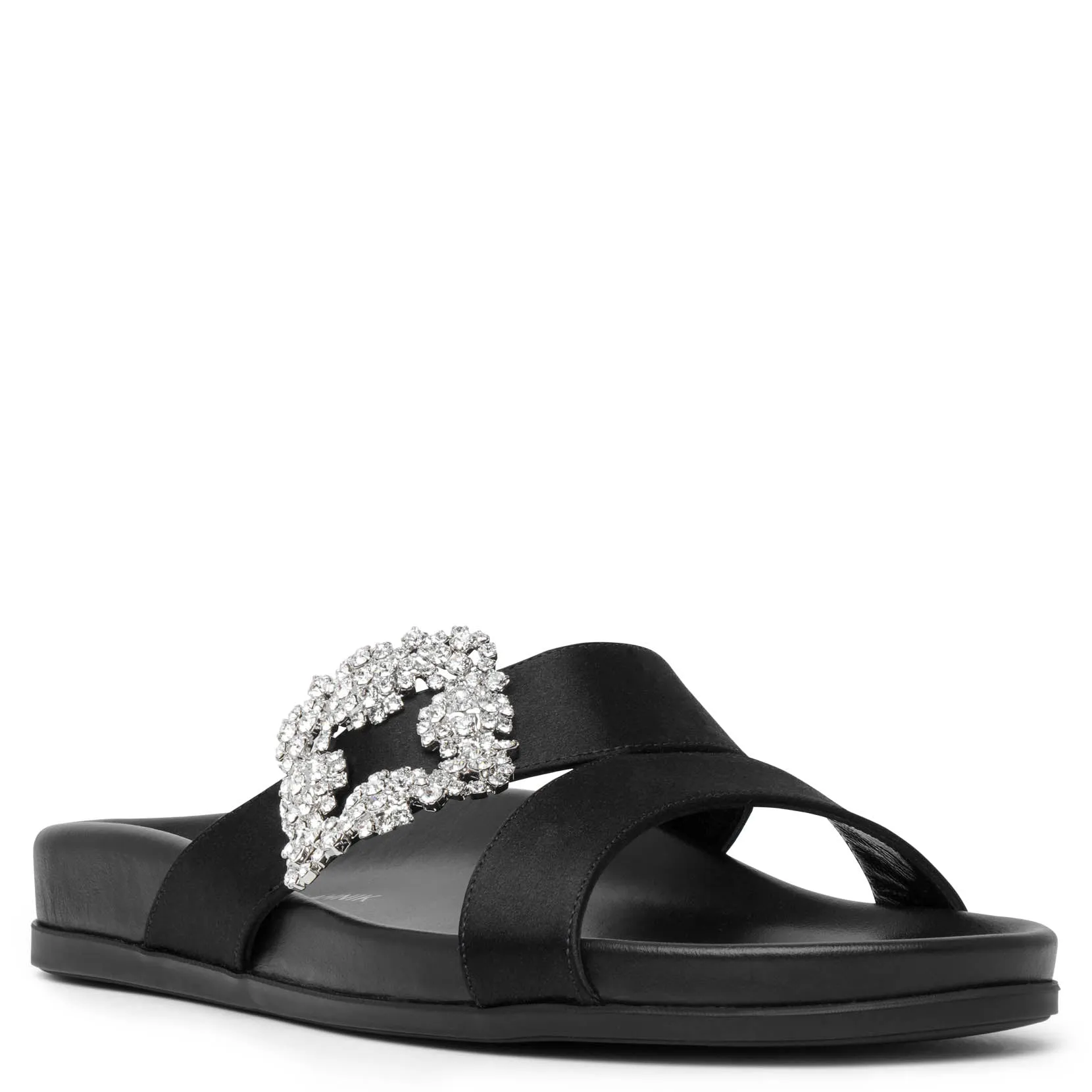 Chilanghi black satin flat sandals