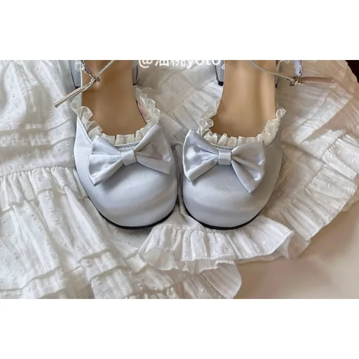 Chunky Heel Ankle Strap Bow Accent Frill Trim D'Orsay Pumps