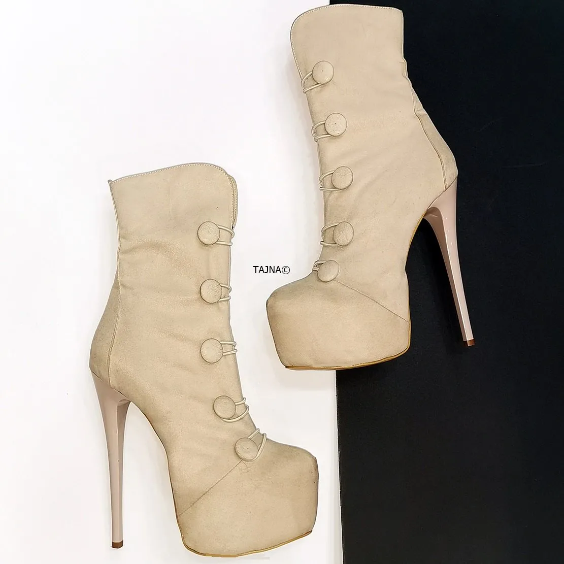 Cream Suede Button Boots
