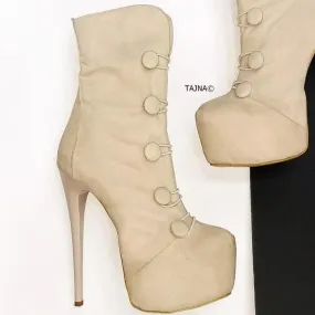 Cream Suede Button Boots