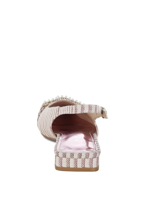 Crina Pearl-Detailed Horsebit Woven Flats