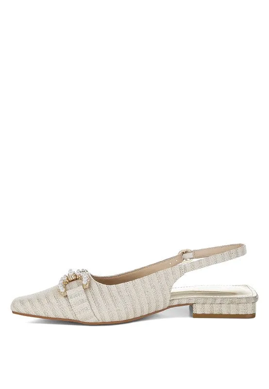 Crina Pearl-Detailed Horsebit Woven Flats