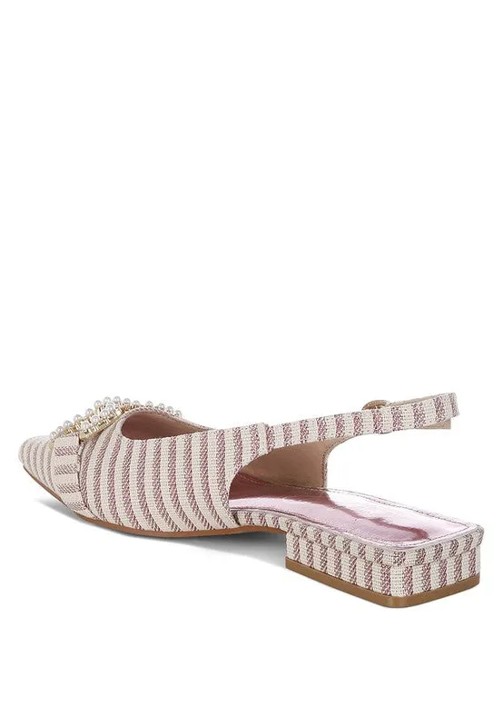 Crina Pearl-Detailed Horsebit Woven Flats