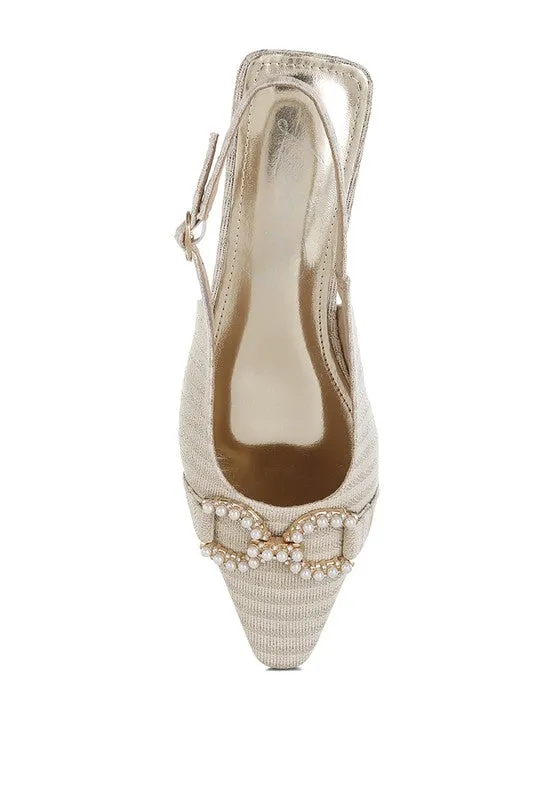 Crina Pearl-Detailed Horsebit Woven Flats