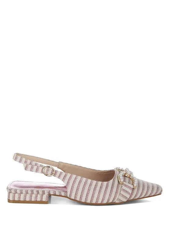 Crina Pearl-Detailed Horsebit Woven Flats