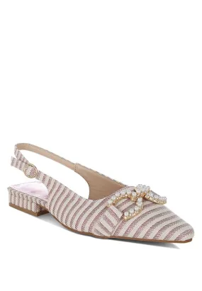 Crina Pearl-Detailed Horsebit Woven Flats