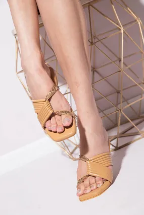 Cross Locked Flats - Beige
