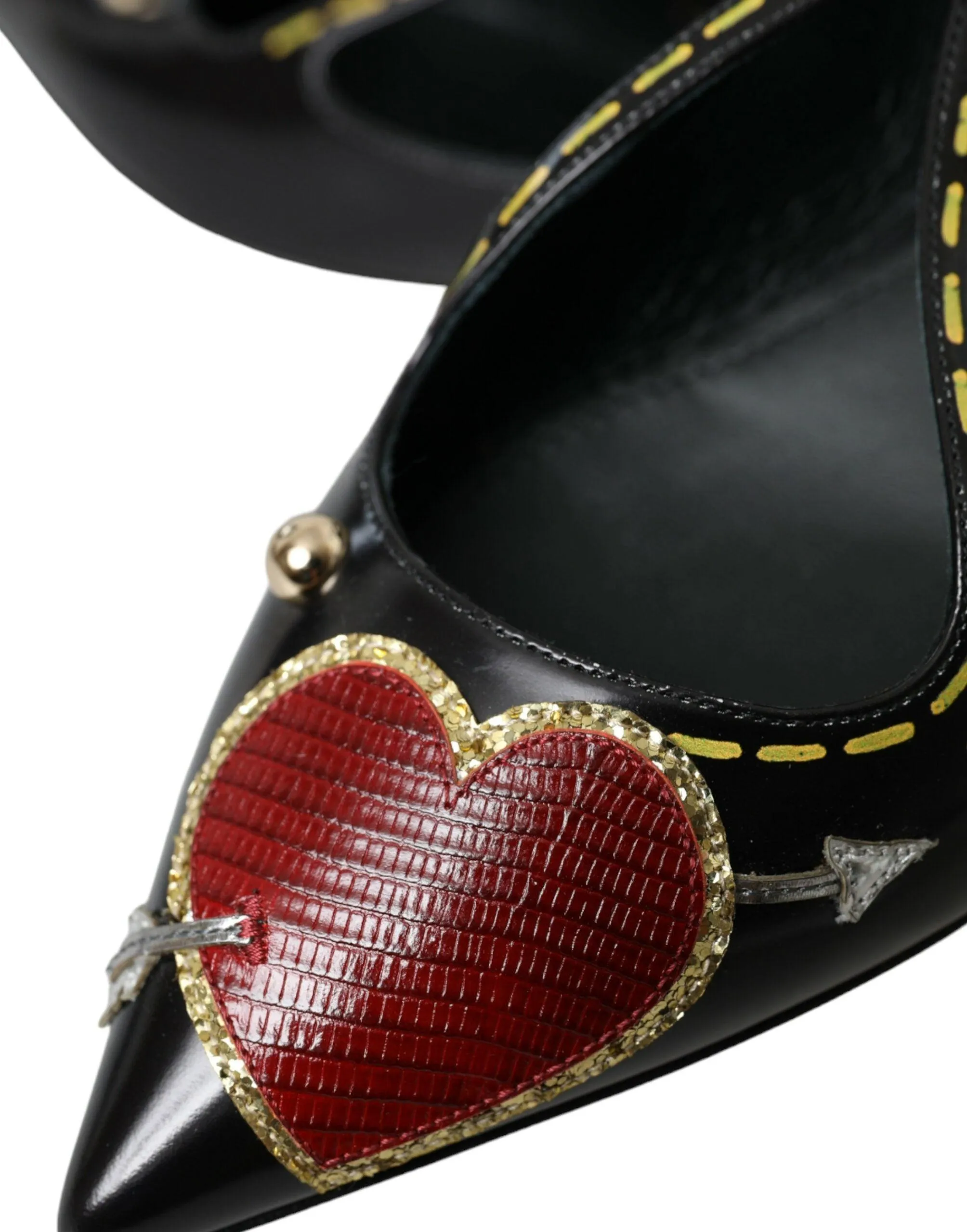 Dolce & Gabbana Black Leather Heart Embellished Flats