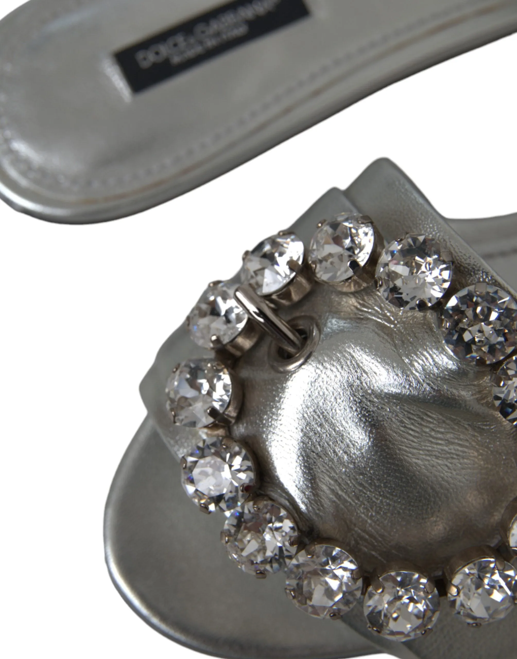 Dolce & Gabbana Crystal Leather Flat Sandals