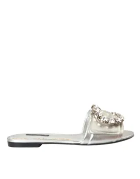 Dolce & Gabbana Crystal Leather Flat Sandals