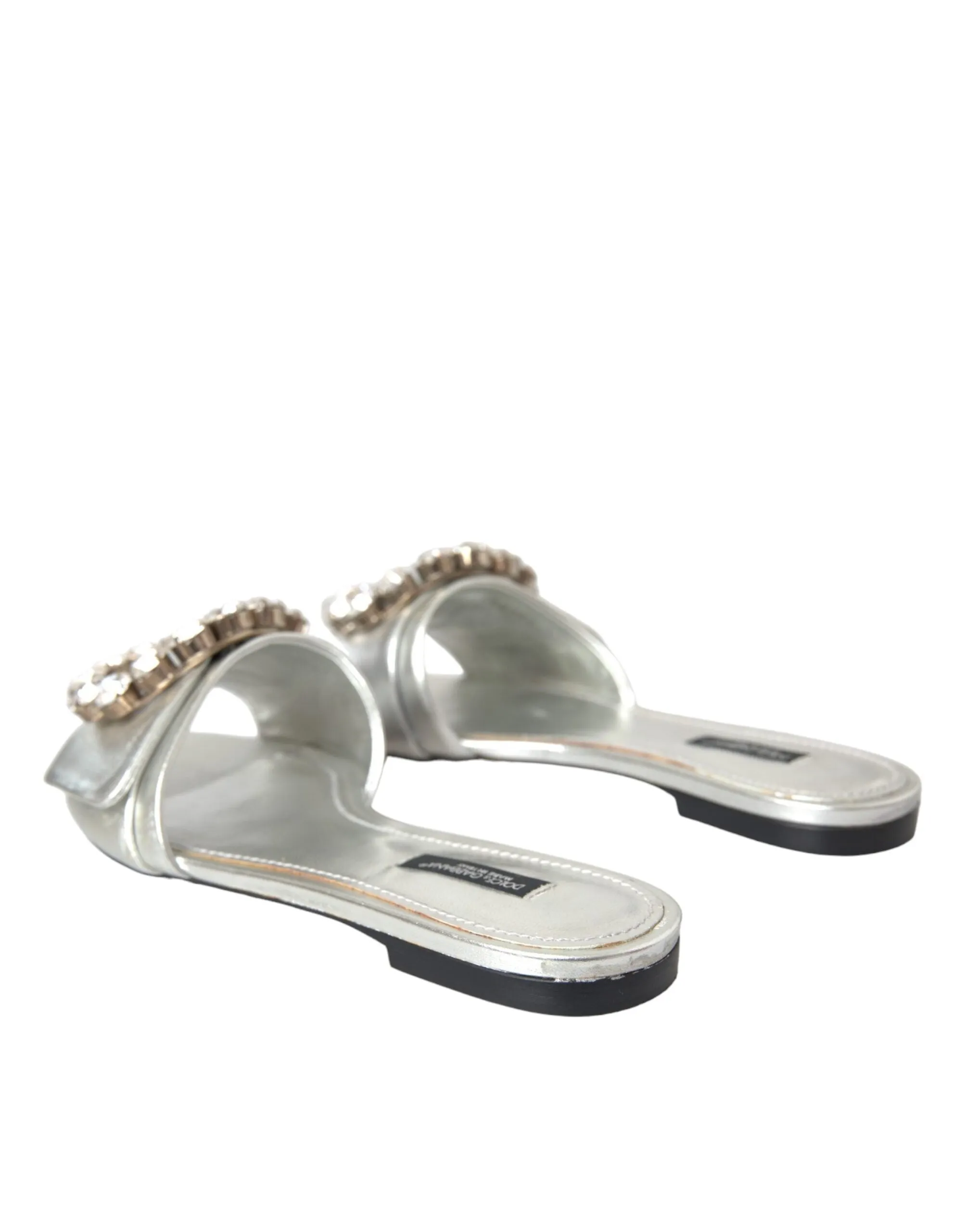 Dolce & Gabbana Crystal Leather Flat Sandals
